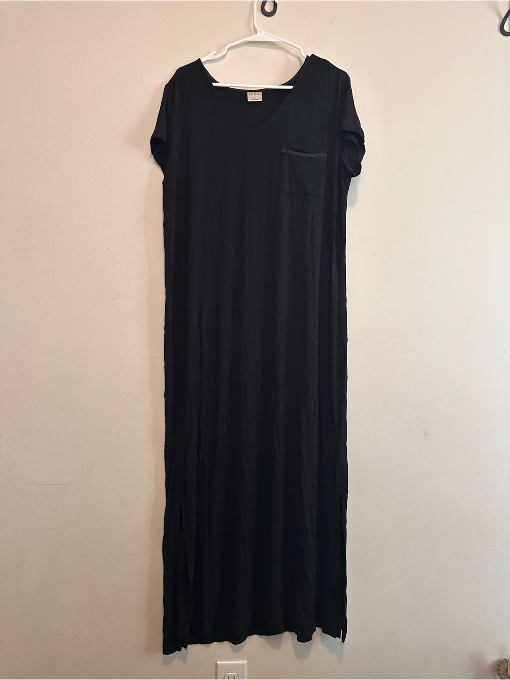 Soma Black V-Neck Maxi Sleep Dress with Chest Pocket